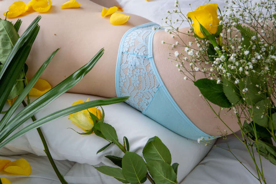 Candis Annabella in light blue lace lingerie