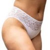 Product photo of modeal wearing white lace underwear